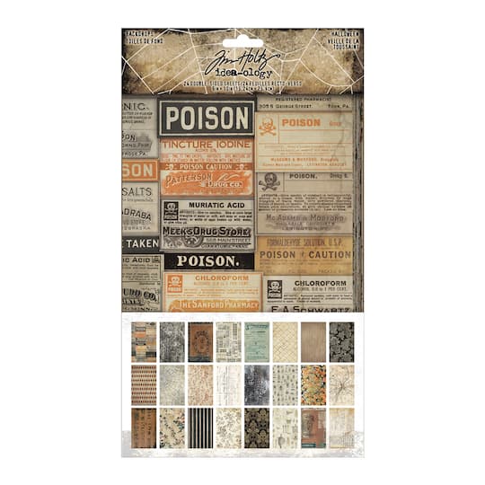 Tim Holtz® Idea-Ology 6" x 10" Antique Halloween Double-Sided Paper Backdrops, 24 Sheets